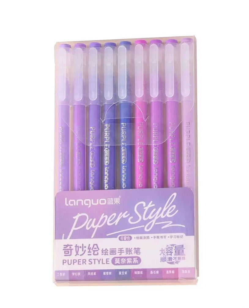 PURPLE 9 Colored Gel Pens Set