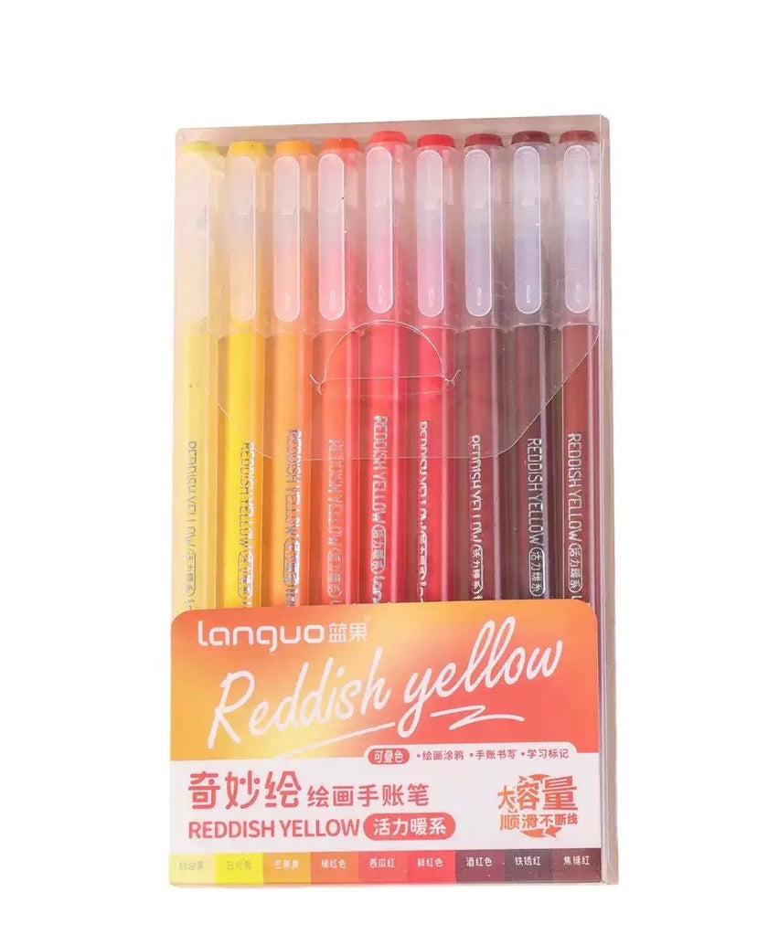 REDDISH YELLOW 9 Colored Gel Pens Set