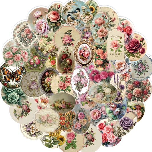 Vintage Floral Stickers Set (50 pcs)